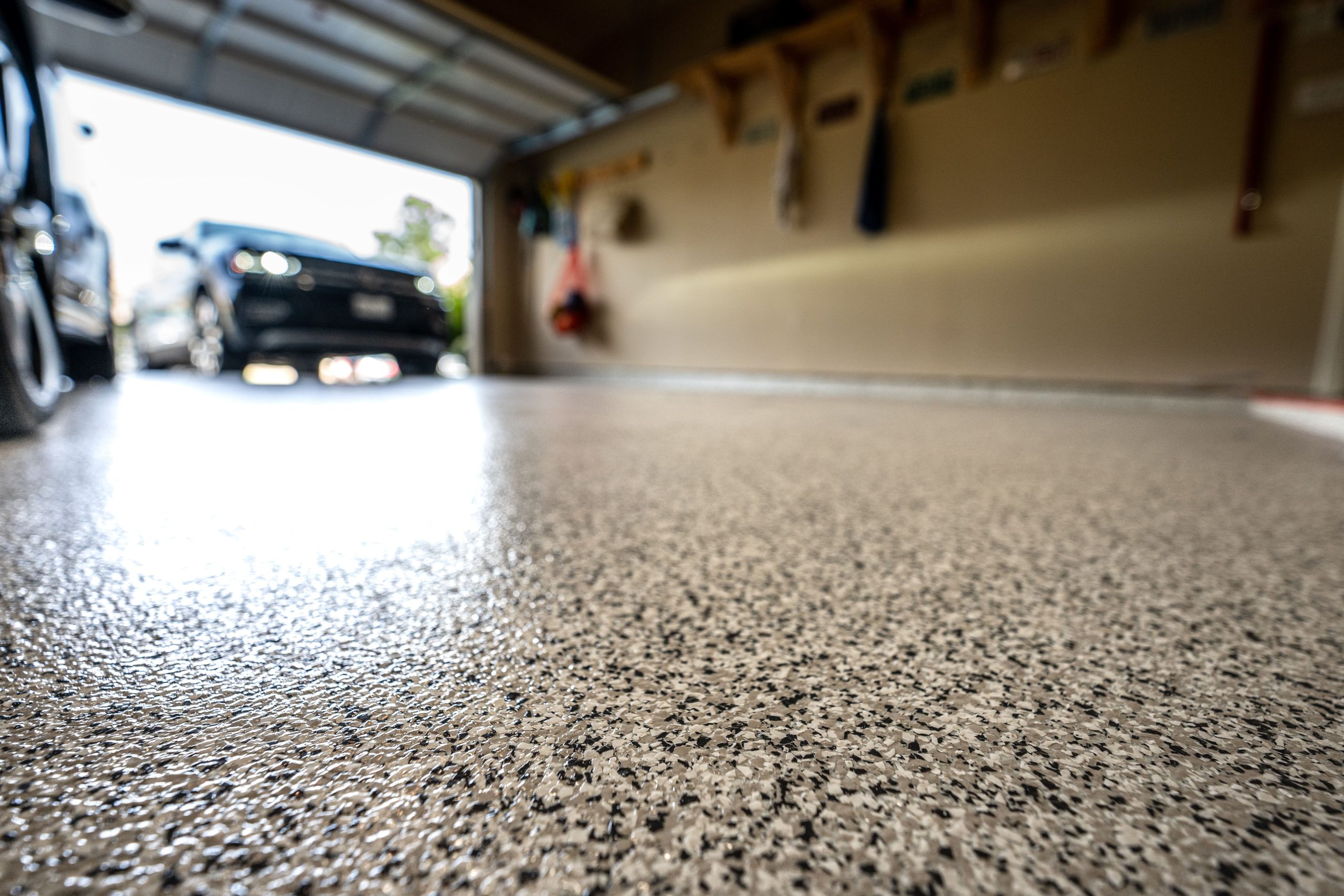 garage with epoxy flooring